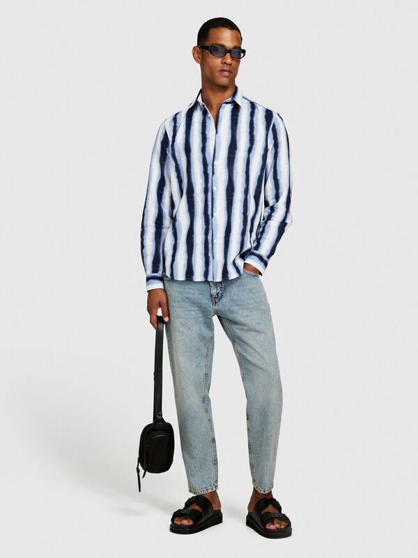 Keten Pamuk Karışımlı Tamamı Desenli Slim Fit Gömlek Erkek Siyah Gömlek - 324P57BXSQ03M