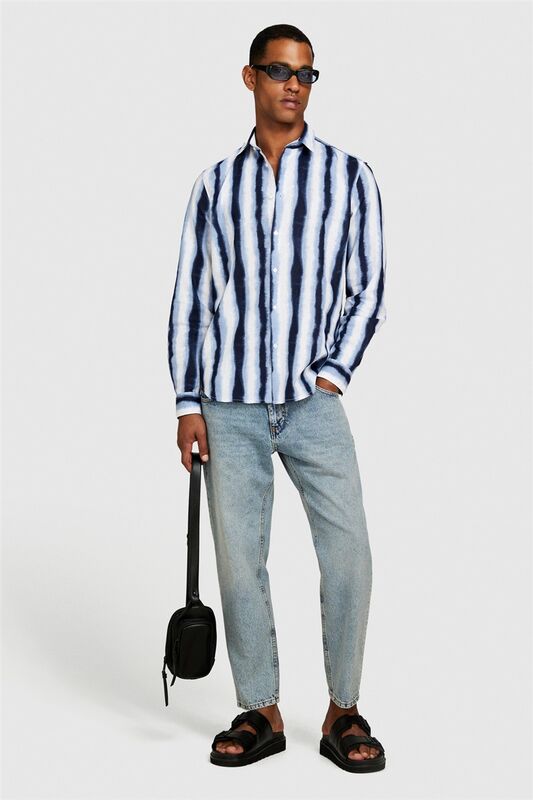 Keten Pamuk Karışımlı Tamamı Desenli Slim Fit Gömlek Erkek Siyah Gömlek - 324P57BXSQ03M