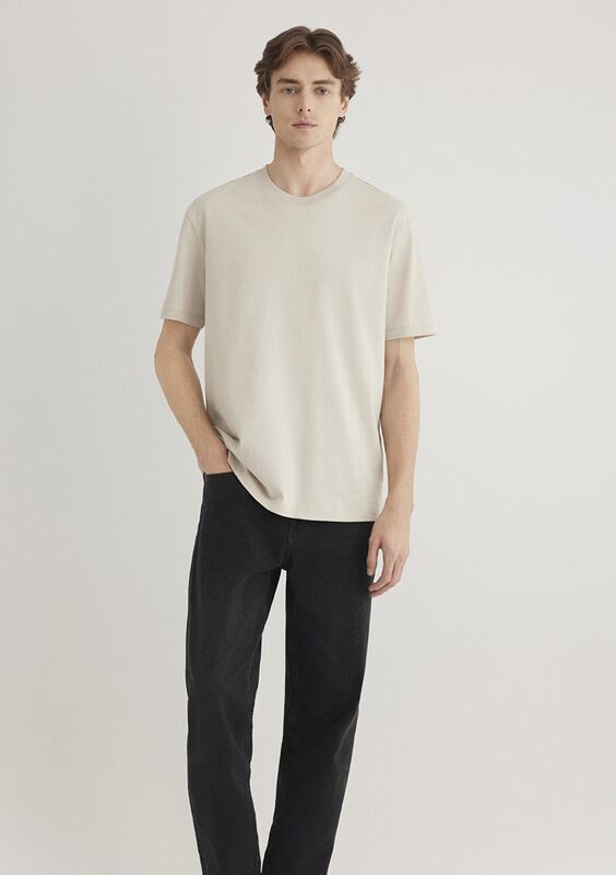KISA KOL TİŞÖRT Erkek Bej Basic T-Shirt - M066249