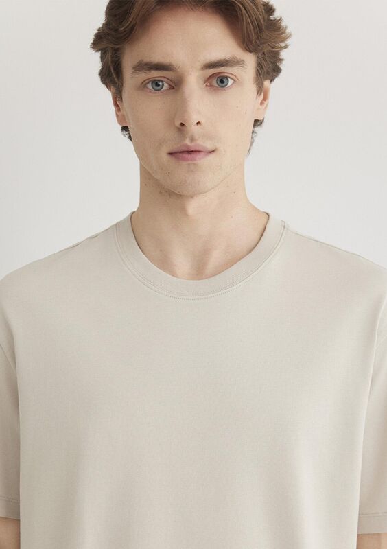 KISA KOL TİŞÖRT Erkek Bej Basic T-Shirt - M066249