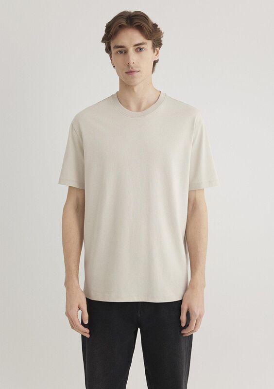 KISA KOL TİŞÖRT Erkek Bej T-Shirt - M066249
