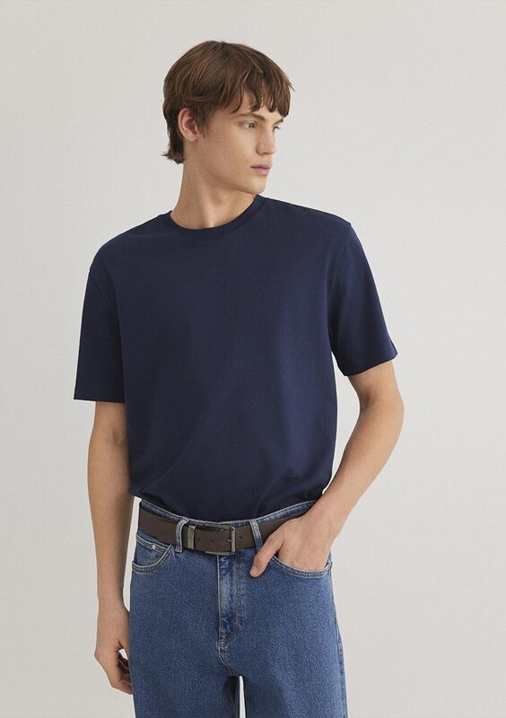 KISA KOL TİŞÖRT Erkek Koyu Mavi Basic T-Shirt - M066249