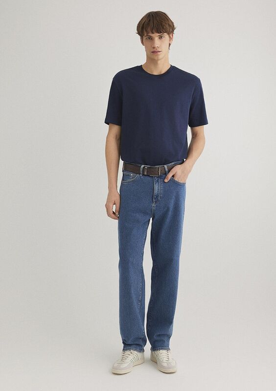 KISA KOL TİŞÖRT Erkek Koyu Mavi Basic T-Shirt - M066249