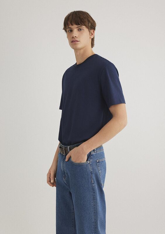 KISA KOL TİŞÖRT Erkek Koyu Mavi Basic T-Shirt - M066249
