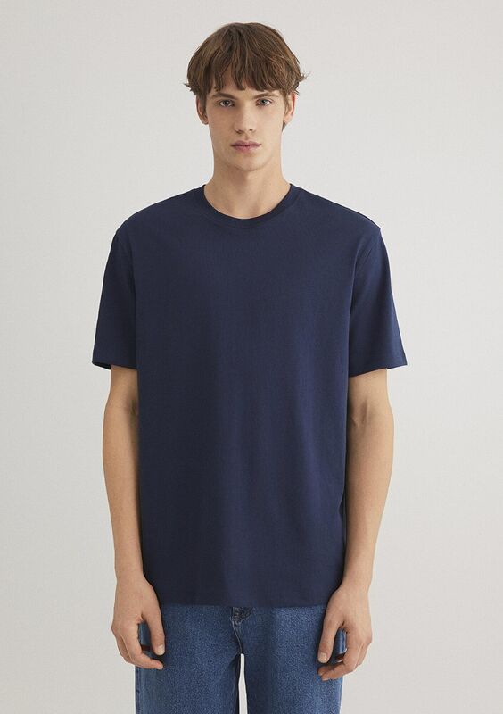 KISA KOL TİŞÖRT Erkek Koyu Mavi Basic T-Shirt - M066249