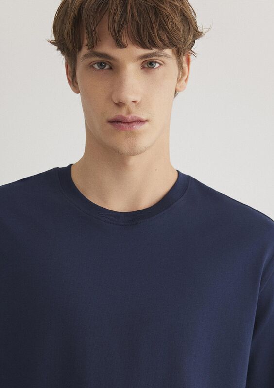 KISA KOL TİŞÖRT Erkek Koyu Mavi Basic T-Shirt - M066249