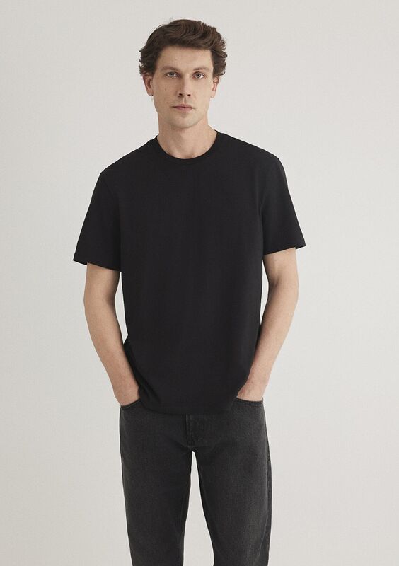KISA KOL TİŞÖRT Erkek Siyah Basic T-Shirt - M066483