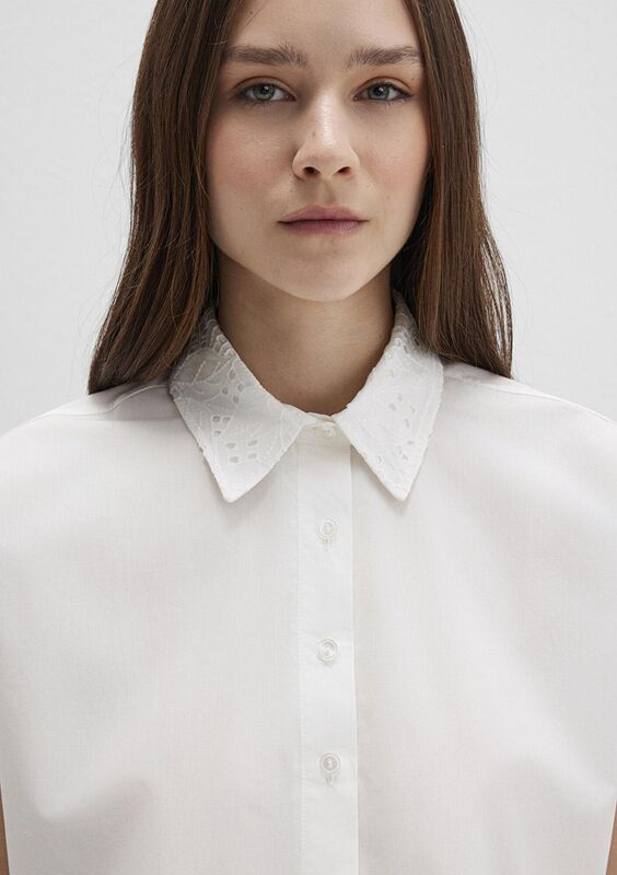 KISA KOLLU DOKUMA GÖMLEK Kadın Beyaz KK Gömlek - M1211170