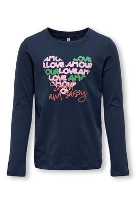 Only - KOGMARIE REG L/S HEART TOP BOX JRS Kız Çocuk Mavi T-Shirt - 15303581