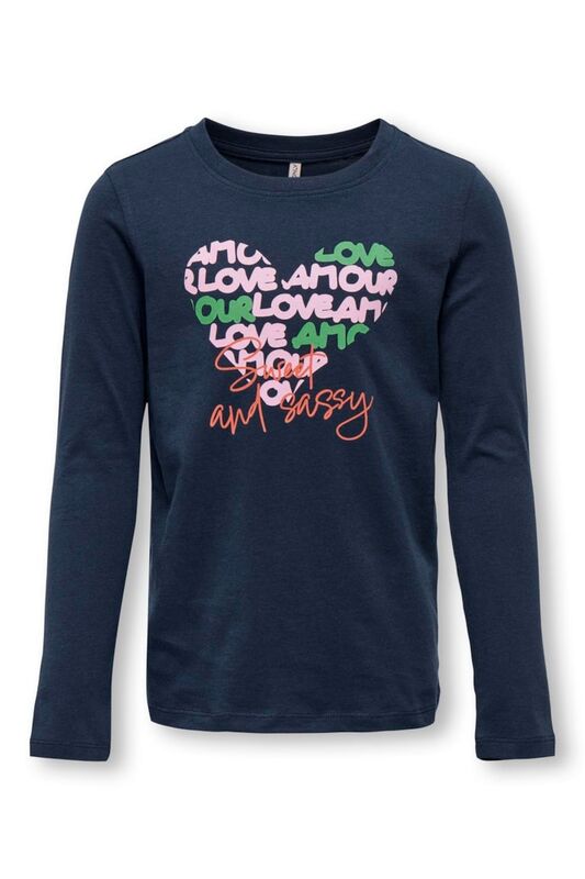 Only - KOGMARIE REG L/S HEART TOP BOX JRS Kız Çocuk Mavi T-Shirt - 15303581