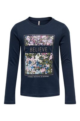 Only - KOGNAJA REG L/S BELIEVE TOP BOX JRS Kız Çocuk Mavi T-Shirt - 15303285