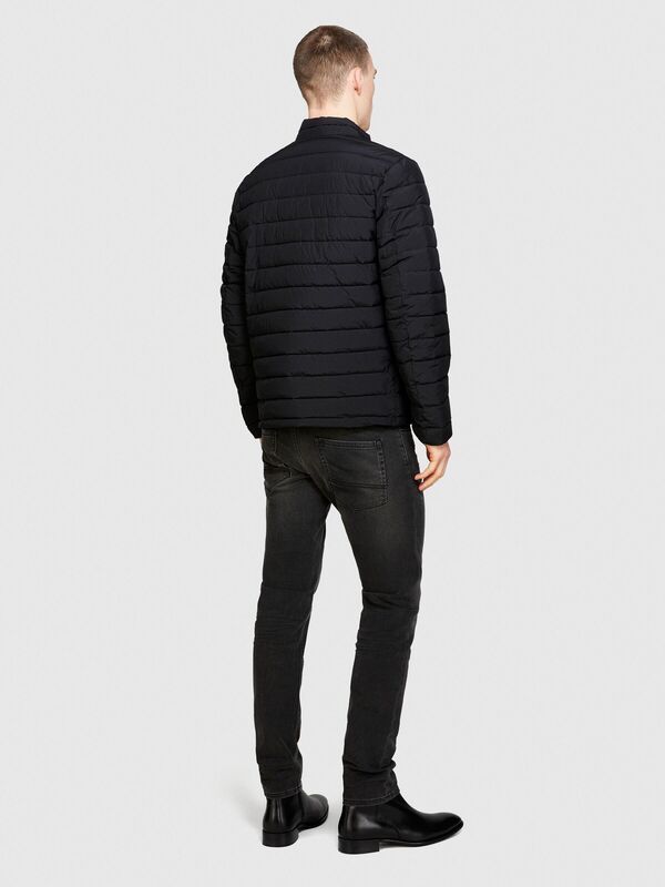 Kolu Logo Etiketli Fermuarlı Cepli Hafif Ceket Erkek Siyah Mont - 324P24UWSN02R