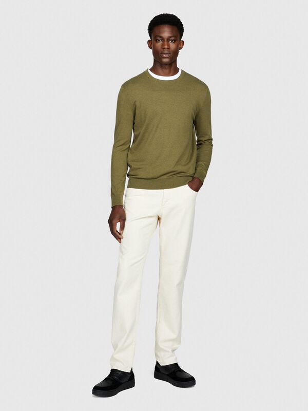 Sisley - Koton Karışımlı Bisiklet Yaka Kazak Erkek Haki Kazak - 323A10F2S1C78