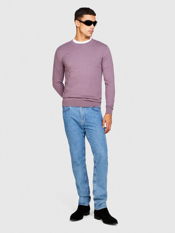 Sisley - Koton Karışımlı Bisiklet Yaka Kazak Erkek Mor Kazak - 323A10F2S1C78