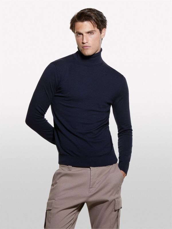 Koton Karışımlı Dik Yaka Kazak Erkek Lacivert Kazak - 324A10F2S2244