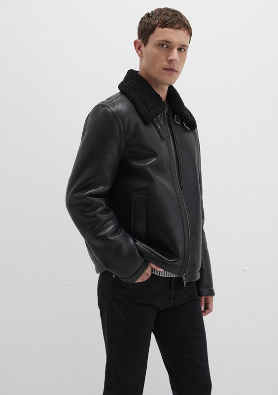 Mavi - KÜRK YAKA CEKET Erkek Siyah Ceket - M0110670