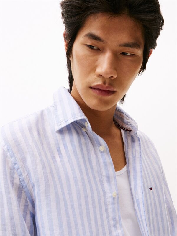 LINEN ESSENTIAL STRIPE RF SHIRT Erkek Mavi Gömlek - MW0MW38581