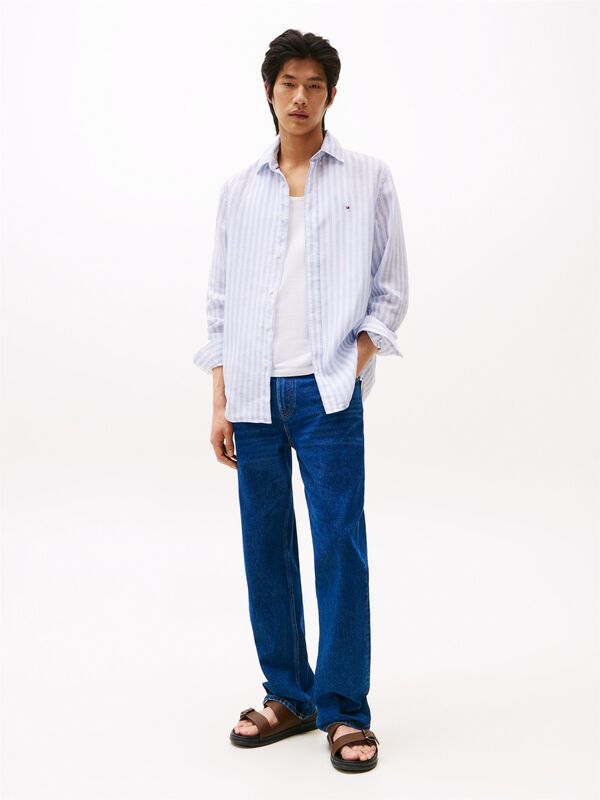 LINEN ESSENTIAL STRIPE RF SHIRT Erkek Mavi Gömlek - MW0MW38581