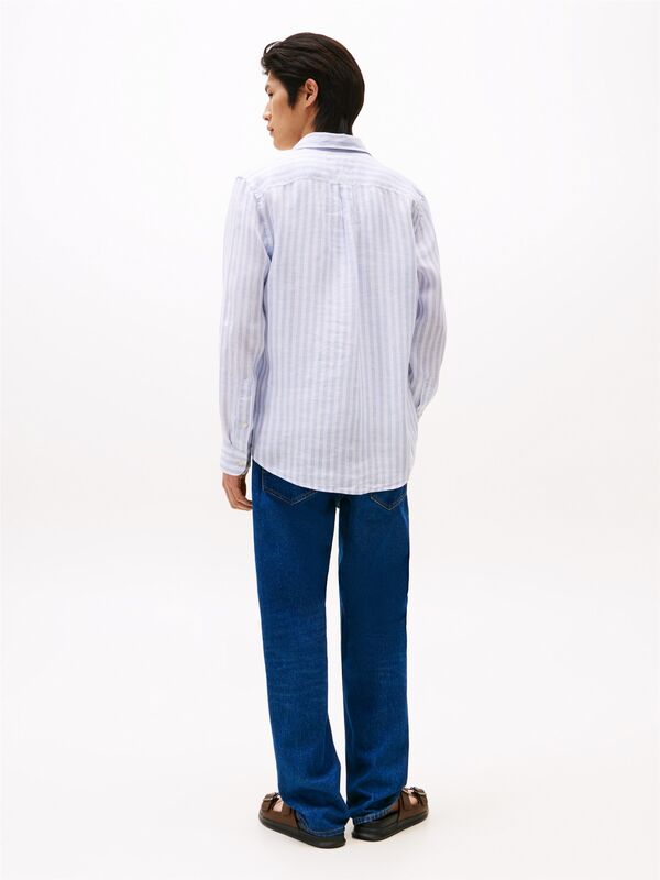 LINEN ESSENTIAL STRIPE RF SHIRT Erkek Mavi Gömlek - MW0MW38581
