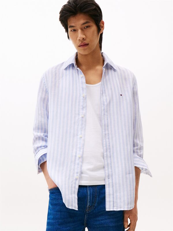 LINEN ESSENTIAL STRIPE RF SHIRT Erkek Mavi Gömlek - MW0MW38581