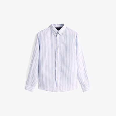 LINEN ESSENTIAL STRIPE RF SHIRT Erkek Mavi Gömlek - MW0MW38581