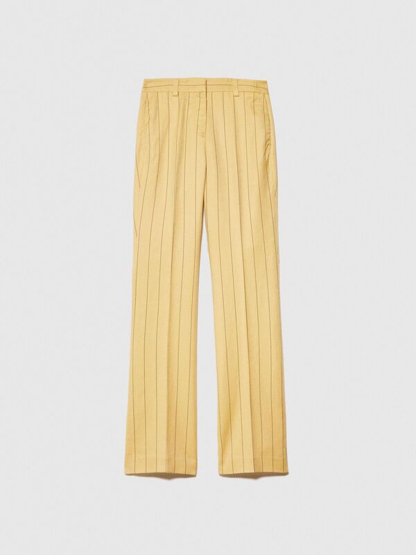 Liyosel Karışımlı Çizgili Hafif Kloş Pantolon Kadın Siyah Mix Pantolon - 324P47I2LF04X