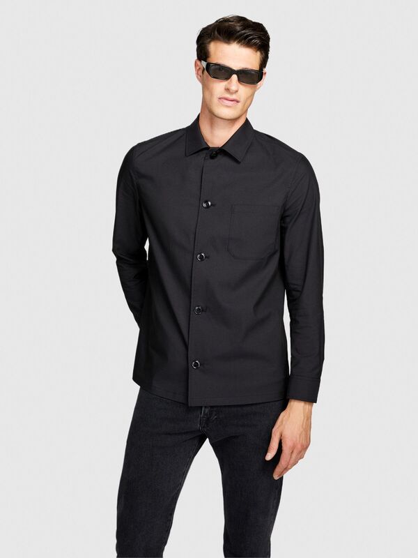 Sisley - Liyosel Karışımlı Oversize Gömlek Erkek Siyah Gömlek - 323A5T3RSQ02P