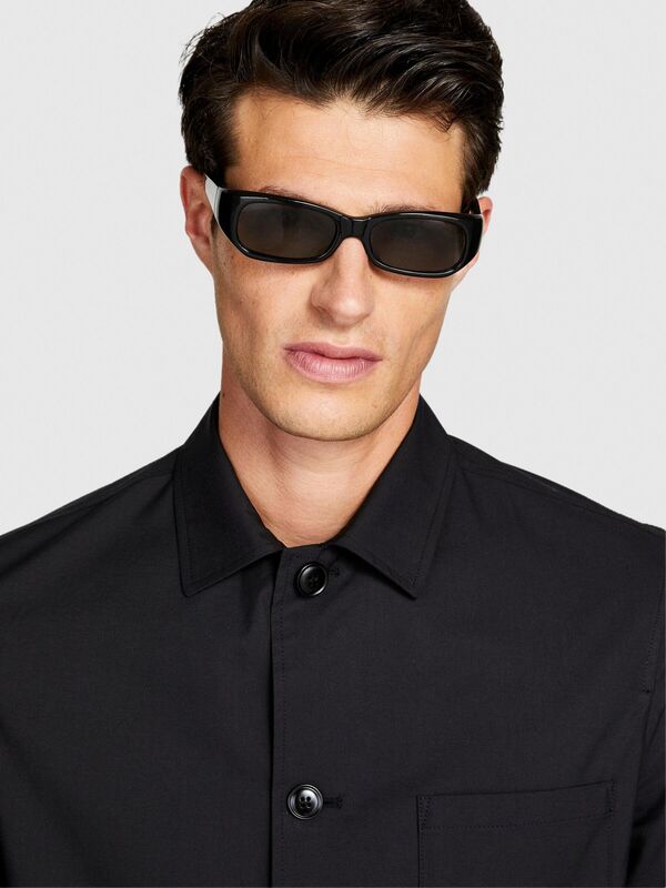 Liyosel Karışımlı Oversize Gömlek Erkek Siyah Gömlek - 323A5T3RSQ02P