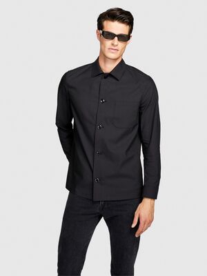 Sisley - Liyosel Karışımlı Oversize Gömlek Erkek Siyah Gömlek - 323A5T3RSQ02P