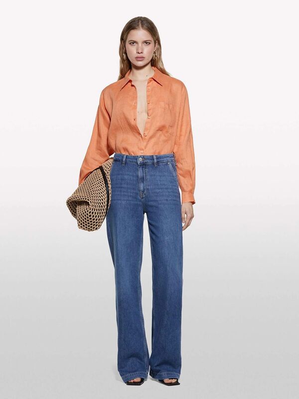 Sisley - Liyosel Karışımlı Wide Leg Pantolon Kadın Buz mavisi Pantolon - 325P4RBXLF077