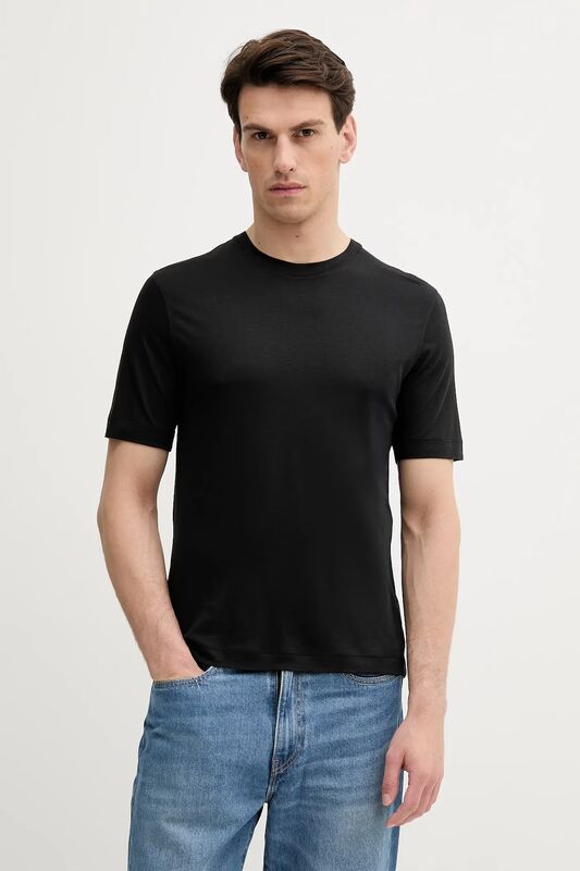 Sisley - Liyosel Karışımlı Yırtmaçlı Regular Fit T-Shirt Erkek Siyah T-Shirt - 325P361VS104K