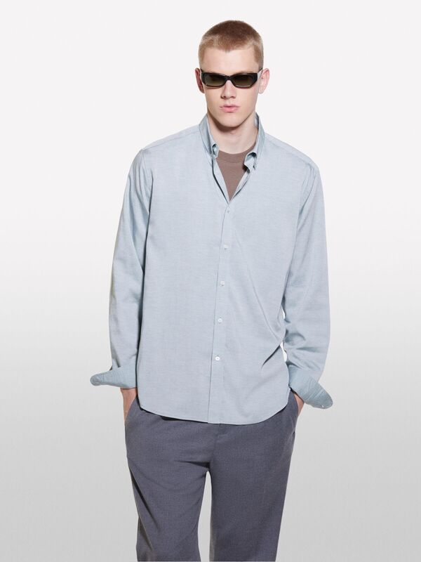 Liyosel ve Pamuk Karışımlı Normal Kesim Gömlek Erkek Mavi Gömlek - 324A5SEQSQ049