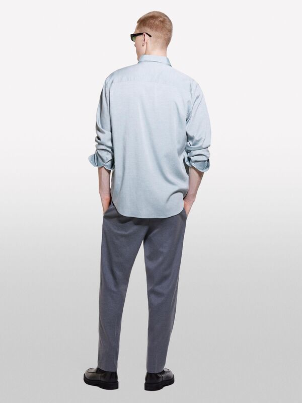 Liyosel ve Pamuk Karışımlı Normal Kesim Gömlek Erkek Mavi Gömlek - 324A5SEQSQ049