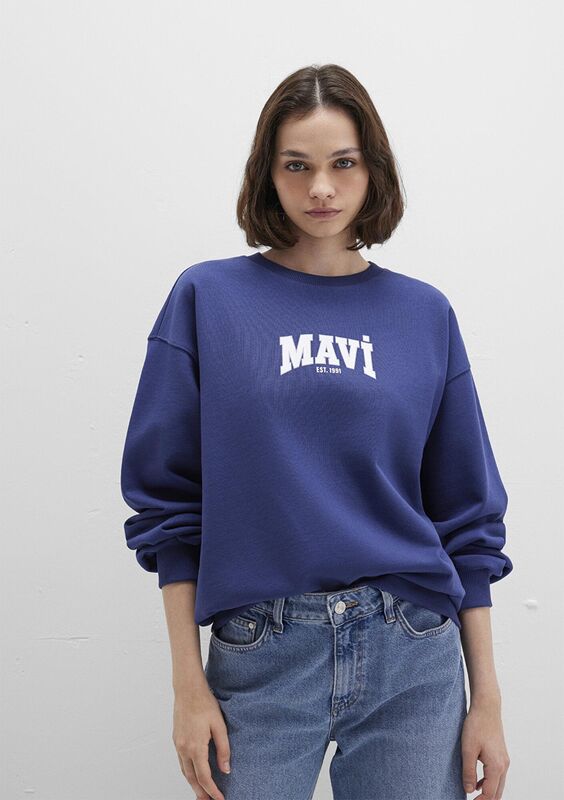 Mavi - LOGO BASKILI SWEATSHIRT Kadın Koyu Mavi Sweatshirt - M1S10372
