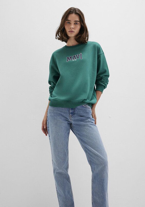 Mavi - LOGO BASKILI SWEATSHIRT Kadın Yeşil Sweatshirt - M1S10372
