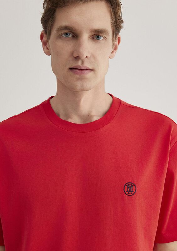 LOGO NAKIŞLI TİŞÖRT Erkek Kırmızı Basic T-Shirt - M067074