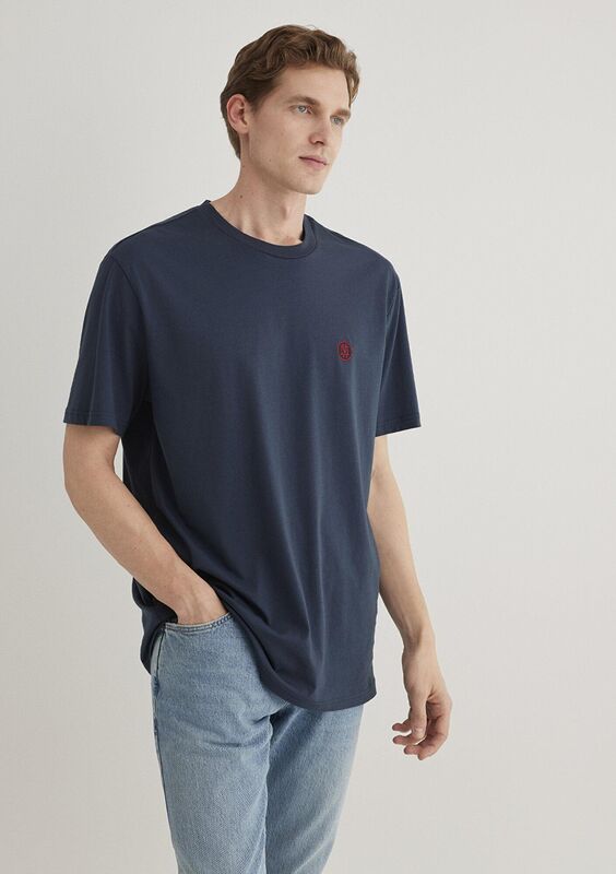 LOGO NAKIŞLI TİŞÖRT Erkek Koyu Mavi Basic T-Shirt - M067074
