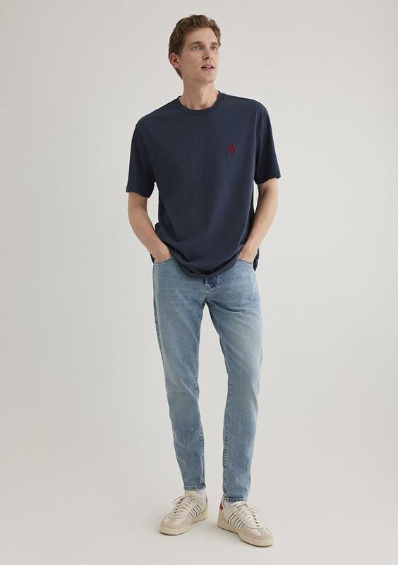 LOGO NAKIŞLI TİŞÖRT Erkek Koyu Mavi Basic T-Shirt - M067074