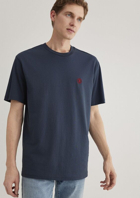 LOGO NAKIŞLI TİŞÖRT Erkek Koyu Mavi Basic T-Shirt - M067074