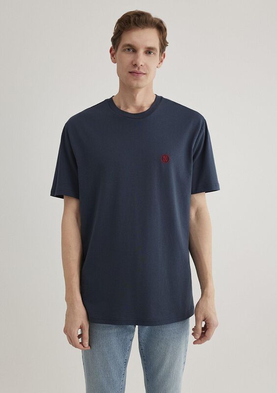LOGO NAKIŞLI TİŞÖRT Erkek Koyu Mavi Basic T-Shirt - M067074