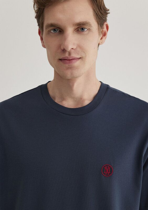 LOGO NAKIŞLI TİŞÖRT Erkek Koyu Mavi Basic T-Shirt - M067074