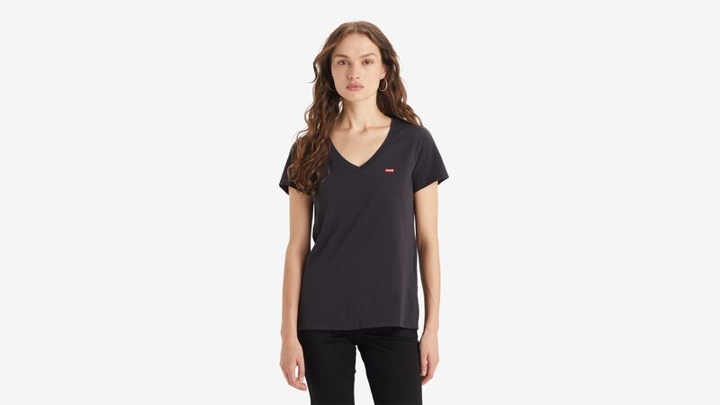 LSE_PERFECT VNECK ANISE FLOWER Kadın Siyah T-Shirt - A3170