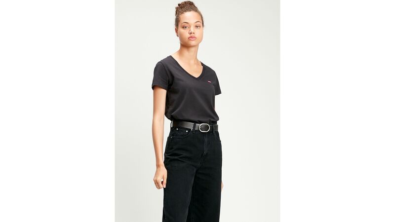 LSE_PERFECT VNECK ANISE FLOWER Kadın Siyah T-Shirt - A3170