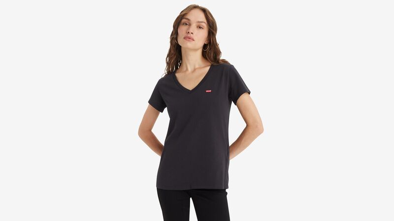 LSE_PERFECT VNECK ANISE FLOWER Kadın Siyah T-Shirt - A3170