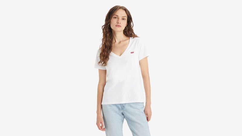 LSE_PERFECT VNECK WHITE 12884 Kadın Bej T-Shirt - A3170