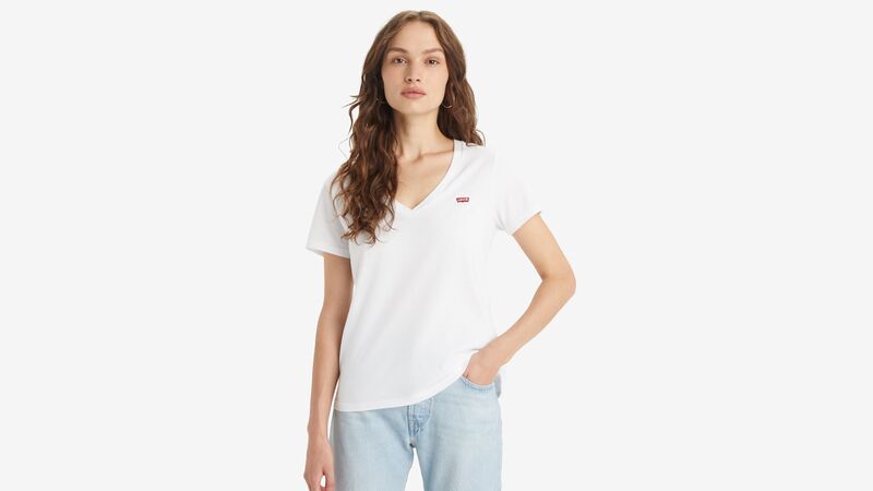LSE_PERFECT VNECK WHITE 12884 Kadın Bej T-Shirt - A3170