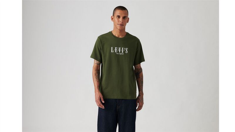 Levi's - LSE_SS RELAXED FIT TEE SERIF LOGO WHITE Erkek Yeşil T-Shirt - A2082