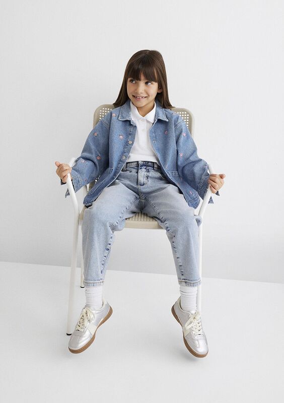 LULU Kız Çocuk Flower Embroidery Denim Denim Gömlek - M7210002