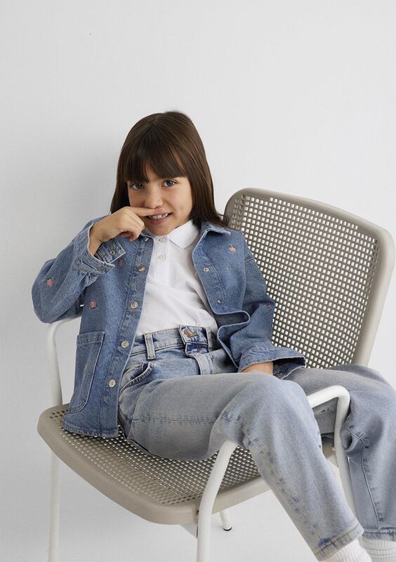 LULU Kız Çocuk Flower Embroidery Denim Denim Gömlek - M7210002