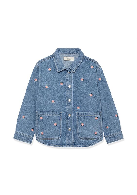 LULU Kız Çocuk Flower Embroidery Denim Denim Gömlek - M7210002